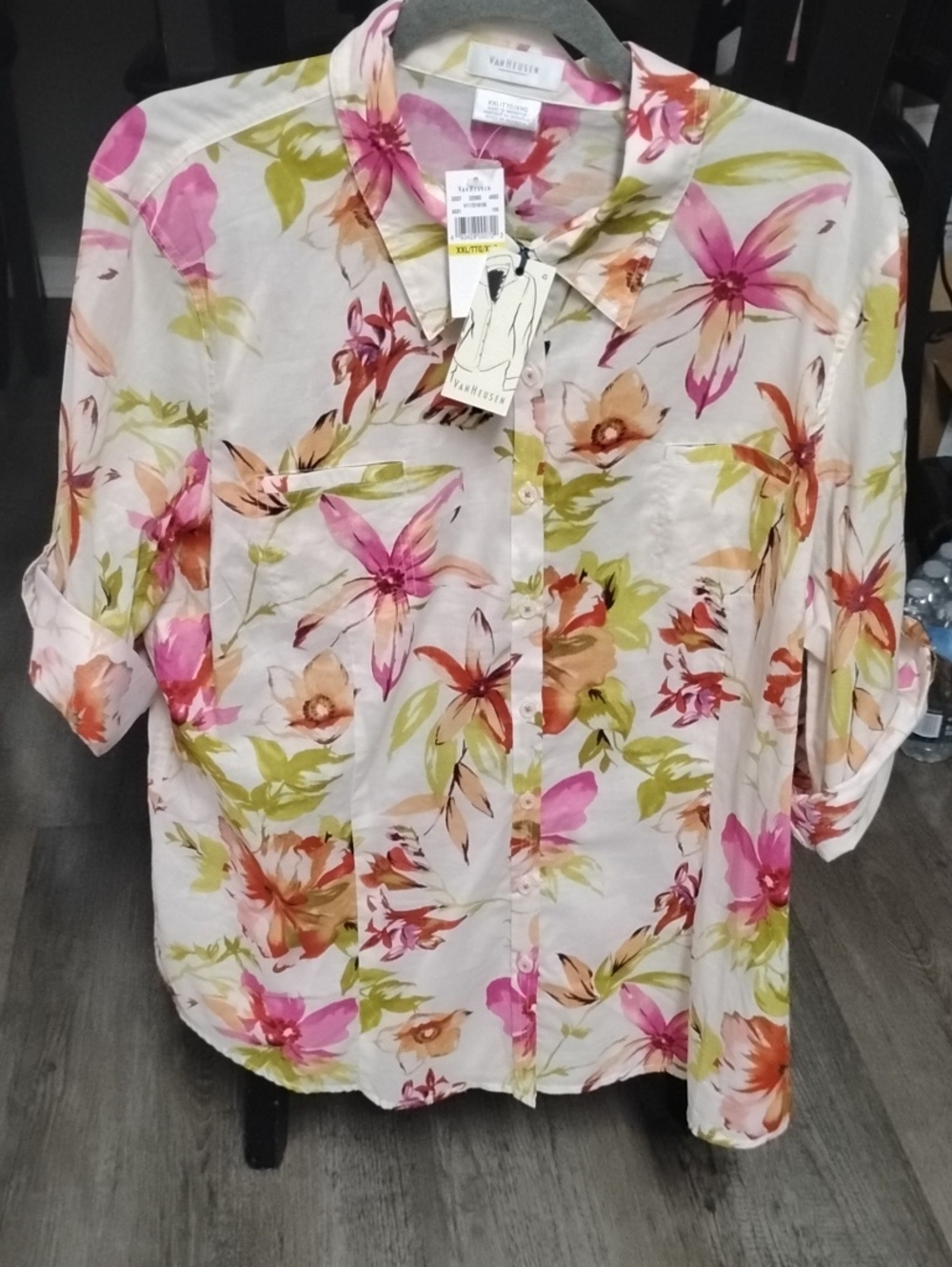 Van Heusen Floral Button-Down Shirt in Pink, Green and Orange